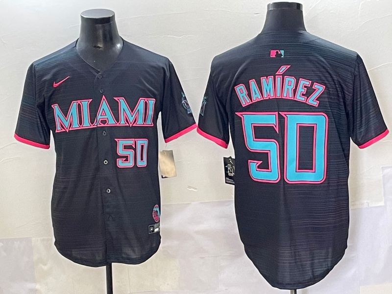 Men 2025 Miami Marlins #50 Ramirez Black Joint Name Nike MLB Jersey style 1